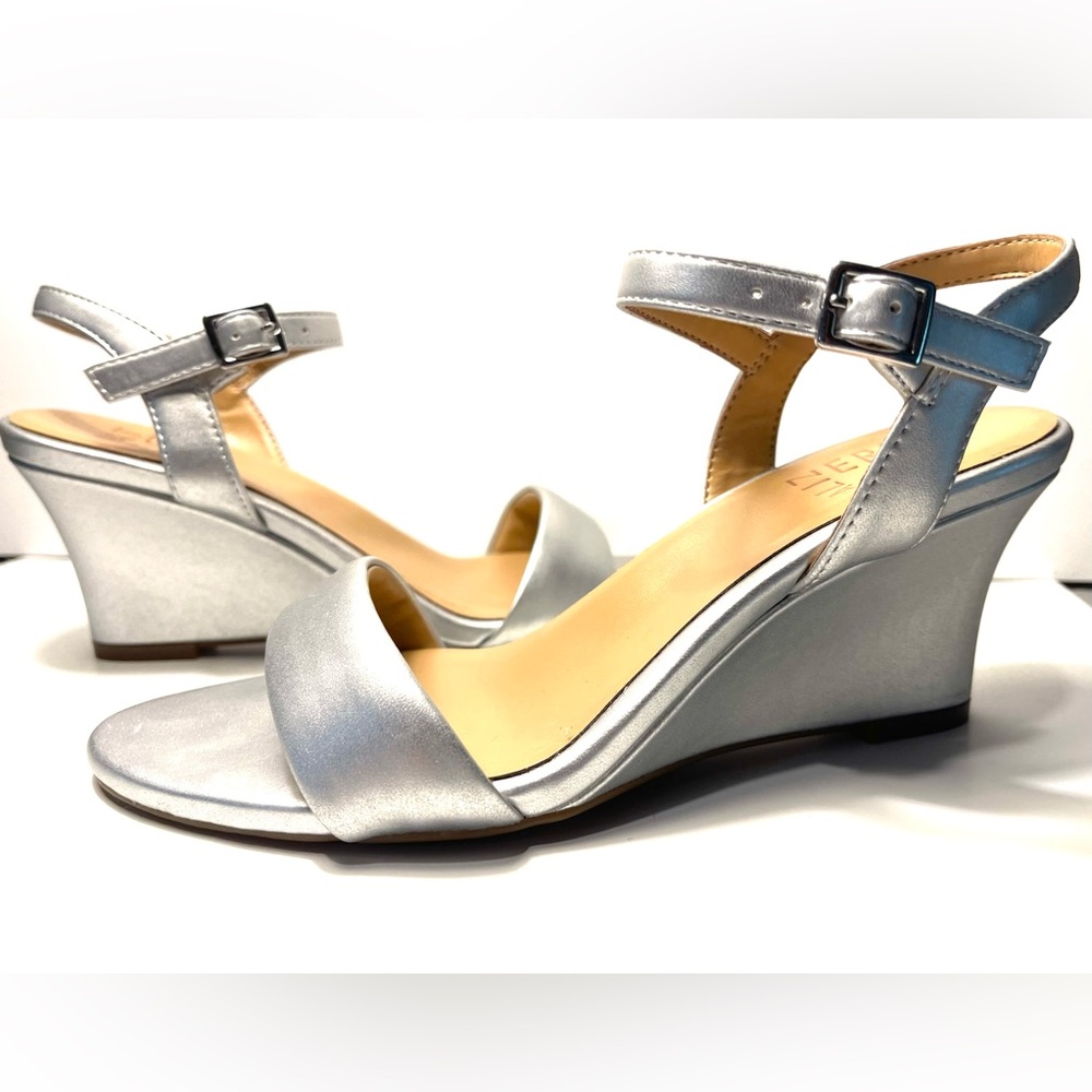 Naturalizer Silver Wedge Sandals with Ankle Strap